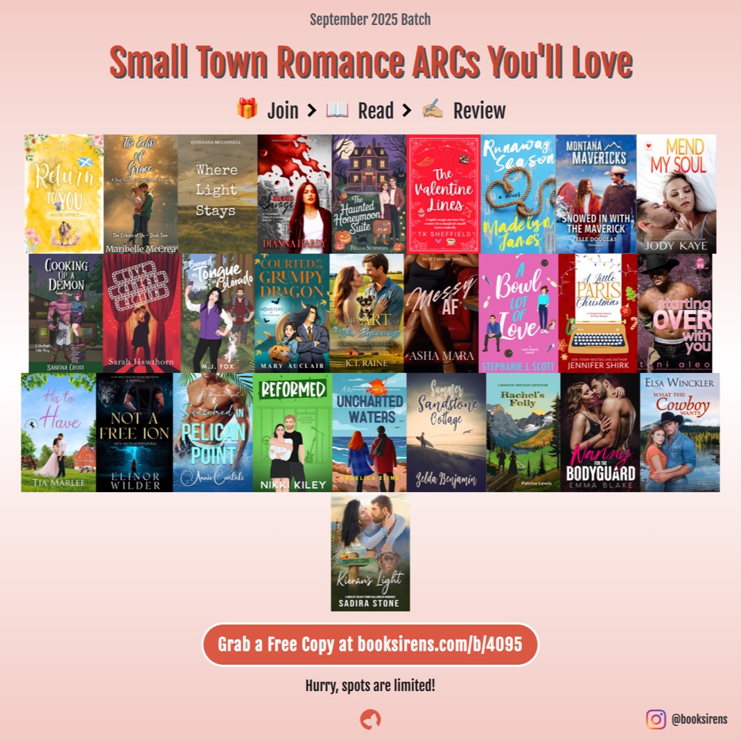 Looking for a free romance as your next read? Book Sirens are offering these in return for honest reviews during September. https://booksirens.com/bundle/small-town-romance-arcs-you-ll-love-september-2025-batch/ADA6WS7 #romcoms #romcom #romcombooks #romancebooks