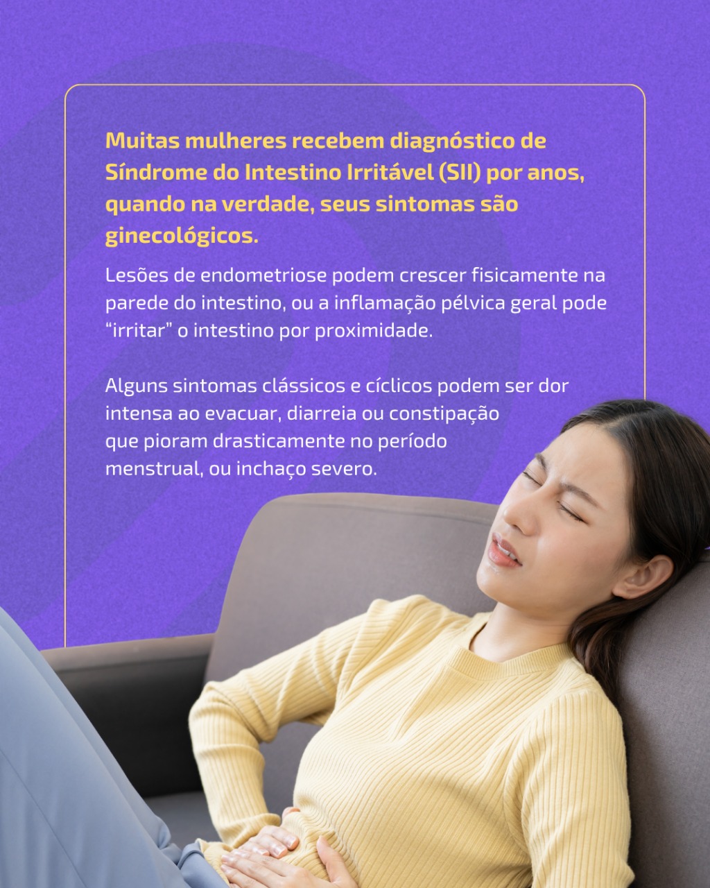 Vamos falar sobre um diagnóstico que confunde médicos e pacientes: Endometriose Intestinal x Síndrome do Intestino Irritável (SII).
É muito comum que mulheres com endometriose intestinal recebam primeiro o diagnóstico de SII. Elas passam anos tratando o sintoma, sem nunca chegar na causa.
A diferença crucial? O padrão cíclico.
A endometriose pode crescer fisicamente na parede do intestino (infiltração) ou a inflamação pélvica geral pode afetar o funcionamento intestinal. Isso causa sintomas que vão muito além de uma "barriga sensível".
Neste post, detalhamos os sintomas clássicos da endometriose intestinal, como a disquezia (dor intensa ao evacuar) e o inchaço severo, que pioram drasticamente no período menstrual.
Se os seus sintomas intestinais parecem "menstruar" junto com você, sua investigação precisa incluir um(a) ginecologista especialista em endometriose.
Não aceite "é só SII" como resposta definitiva antes de investigar a fundo.
✨ Salve este post para levar na sua próxima consulta.
💌 Compartilhe com uma amiga que vive com problemas intestinais inexplicados.
#EndometrioseIntestinal #Endometriose #SII #Gastroenterologia #Ginecologia #SaudeDaMulher #Inchaço #Disquezia #EndoBelly #Diagnostico