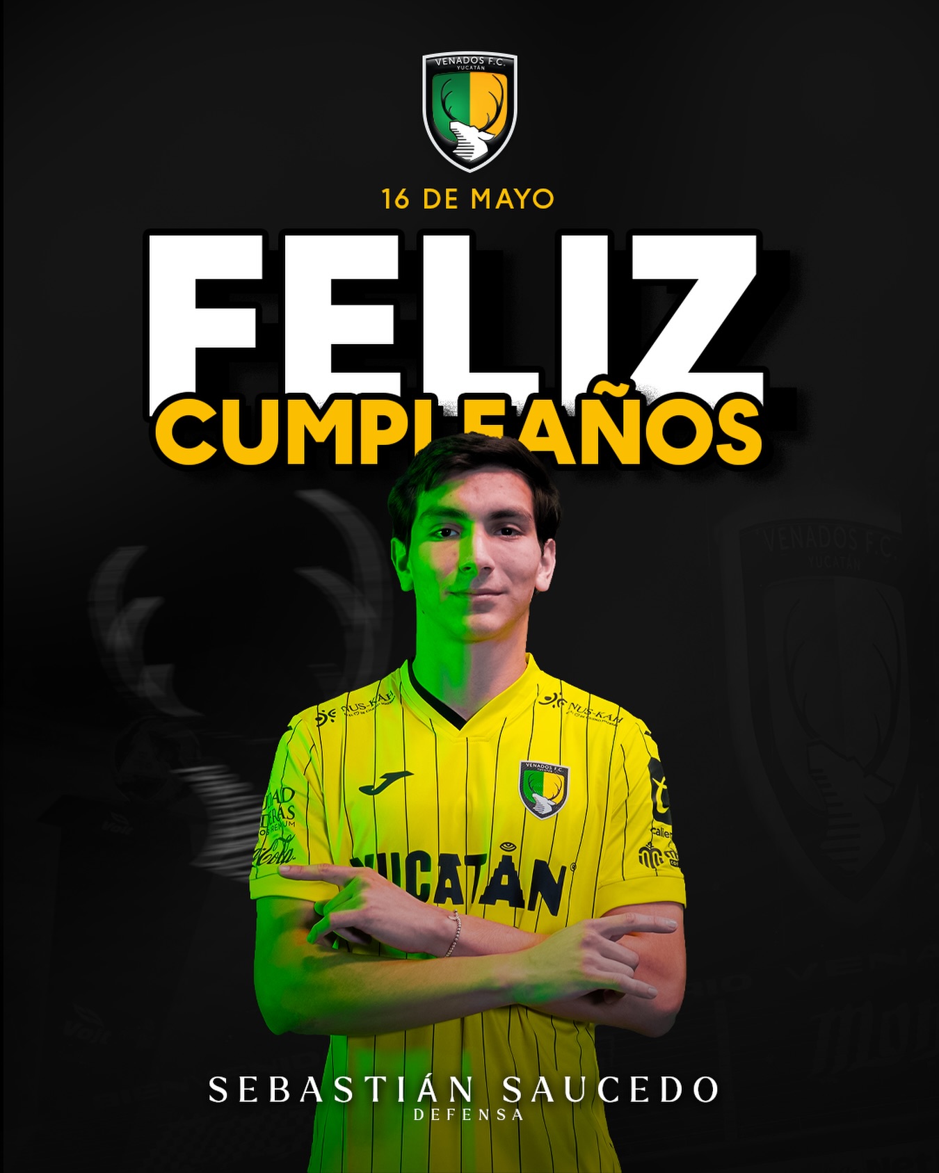 ¡Hoy celebramos a Saucedo! 🎉
Nuestro canterano astado que sigue creciendo y le deseamos un feliz día y muchos años junto a nuestros Venados. ¡Muchas felicidades!💛⚽